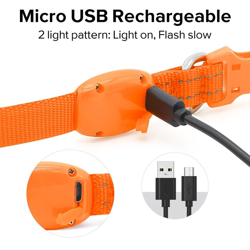 Candofly Light Up Dog Collar, USB Rechargeable Glowing Puppy Collar, Dog Camping Essentials - LED Collars for Night Walking (X-Small, Orange) - Image 4